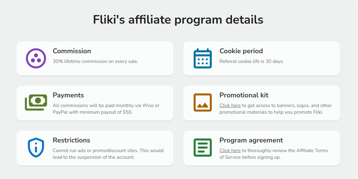 The Fliki AI affiliate program dashboard, where you can track earnings and make money with Fliki.