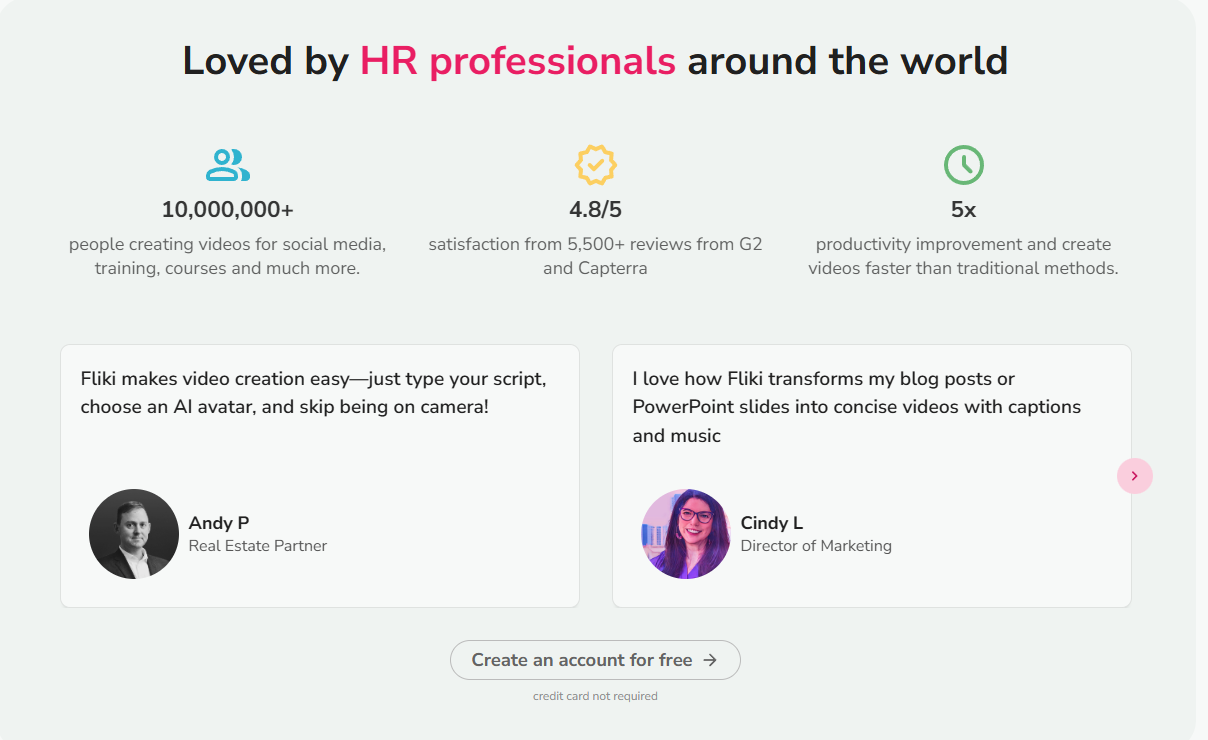 Customer satisfaction reviews indicating the value of the Fliki AI pricing structure and different Fliki plans.
