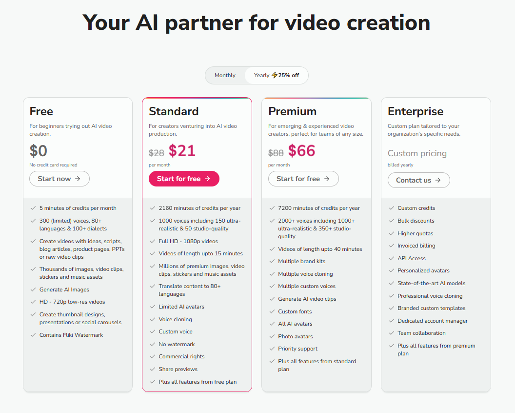 User testimonials for the Fliki Standard Plan showing the value of Fliki AI pricing.